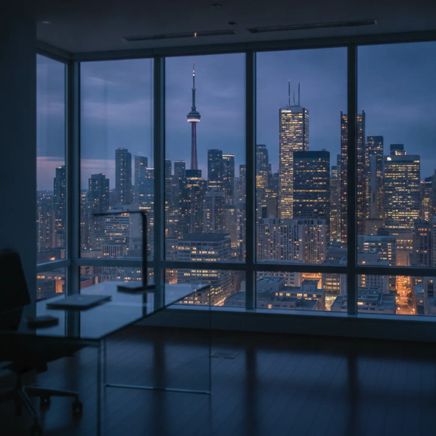 A sophisticated, professional photograph of the Toronto financial district skyline representing commercial real estate cap rates.